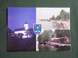 Képeslap,Vonyarcvashegy,Balaton part,kemping,strand,templom látkép,részlet, 1980-