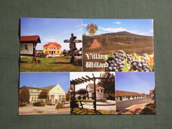 Képeslap,Villány,mozaik,tanácsháza,Oportó étterem,pincesor,borvidék látkép,részlet, 1990-