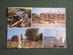 Képeslap,Velence,Velencei tó,kikötő,strand,hotel,szálló,vitorlás hajó látkép,részlet, 1980-