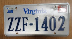 USA amerikai rendszám rendszámtábla ZZF-1402 Virginia