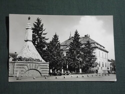 Képeslap,Villány,Szovjet emlékmű,tanácsháza,MÁVAUT buszmegálló,állomás, 1967-