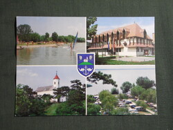 Képeslap,Vonyarcvashegy,Balaton part,kemping,strand,templom,tanácsháza látkép,részlet, 1980-