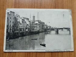 Régi képeslap, Olaszország, Firenze, A Santa Trinita híddal,  hajók 1927