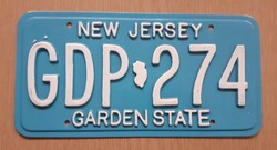 USA amerikai rendszám rendszámtábla GDP-274 New Jersey Garden State