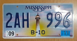 USA amerikai rendszám rendszámtábla 2AH 996 Mississippi B-10