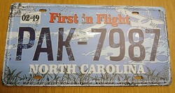 USA amerikai rendszám rendszámtábla PAK 7987 North Carolina
