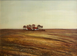 Kurucz D. István (1914-1996) - Alföldi Táj 1981. 80x60cm | Tanya Őszi Hortobágy