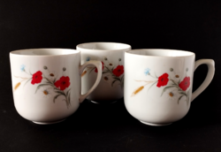 3 DB VINTAGE PIPACSOS,MEZEI VIRÁG MINTÁS PORCELÁN BÖGRE,CSÉSZE