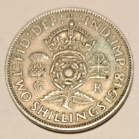 1948. 2 Shilling Anglia, Tudorok rózsája, Bogáncs Lóhere. VI.. György (624)
