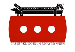 Minimalista borotva penge plakát reprint nyomat Klinger 1922 dakszli tacskó kutya terrier humor vicc