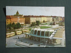 Képeslap,Szeged,Marx tér,MÁVAUT autóbusz pályaudvar,Ikarus autóbusz látkép, részlet, 1967-