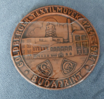 1984.Retro  "Goldberger Textilművek 1784-1984 - Budaprint" kerámia, cserép  plakett (114mm) falidísz