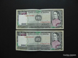 Bolívia 2 darab 1000 bolivár 1982 Sorszámkövető ! 04