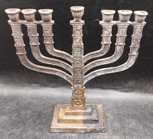Menóra, rézből, 17 cm magas, ünnepi asztalra kiváló.régi.3581b
