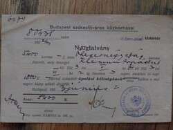 Kórházi nyugta 1923-ból, Új-Szent János Közkórház ápolási költségének nyugtája