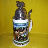 "Ágyú-háború ". Eredeti BMF ón/zinn fedeles katonás korsó, kupa, söröskorsó. Gyűjteménybe.