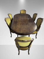 Ebédlőasztal sárga kárpitozású székekkel (6 személyes garnitúra)