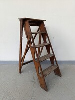 Antik kétágú kis méretű fa létra könyvtár szobafestő bútor kinyitható 827 2117
