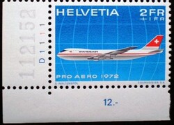Sv968s / Svájc 1972 Pro Aero bélyeg postatiszta ívsarki azonosítószámokkal !