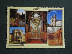 Képeslap,Zirc,Reguly Antal Tudományos könyvtár,Apátsági templom,park látkép,részlet, 1991-
