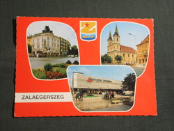 Képeslap,Zalaegerszeg,mozaik,Centrum áruház,Marx tér,templom,utca látkép,részlet, 1980-