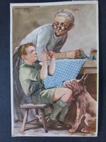 Régi cserkész képeslap A cserkész feljebbvalóinak jószívvel engedelmeskedik. Márton Lajos rajza 1937