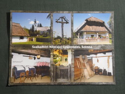 Képeslap,Szenna,mozaik,Szabadtéri néprajzi gyűjtemény,Ref. templom látkép,részlet, 2000-