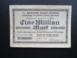 1 millió márka notgeld Barmen 1923 F Németország