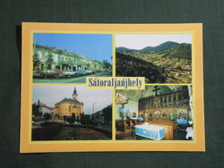 Képeslap,Sátoraljaújhely,mozaik,Hősök tere,Partizán emlékmű,templom,utca látkép,részlet,, 2000-