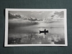 Képeslap,Balaton,naplemente,csónak,Badacsony látkép,részlet, 1950-