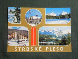 Képeslap,Szlovákia,Vysoké Tatry,Strbské Pleso,Csorbató,Hotel FIS,sífelvonó,hegy,1970-