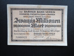 20 millió márka notgeld Barmen 1923 aEF Németország