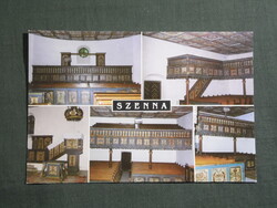 Képeslap,Szenna,mozaik,Szabadtéri néprajzi gyűjtemény,Ref. templom látkép,részlet, 2000-