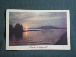 Képeslap,Balaton,naplemente,móló,Badacsony látkép,részlet, 1950-