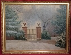 Molnár Z. János (1880-1960) Téli Parkbejárat, Gyönyörű-Hangulatos Festménye