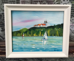 Tihany vitorlásai c. - Balatoni festmény - képkerettel -