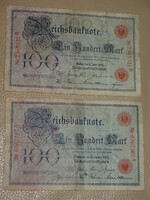 NÉMET 100 MÁRKA MARK 1905,1907 RITKÁBB!!! ÉVJÁRAT  2 DB!!