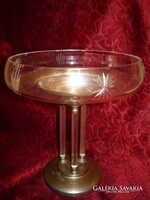 Antik art-deco oszlopos patinás ezüstözött kínáló-22 cm