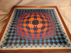 Victor Vasarely jelzett nyomat 50 cm x 50 cm keretezve üveg mögött
