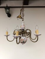 Antik capodimonte csillár 6 karú sokalakos porcelán betétes eredeti gyertyákkal + 6 új izzó 808 2151