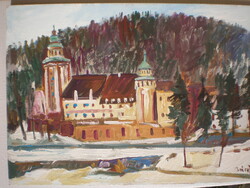 LILLAFÜRED , KASTÉLYSZÁLLÓ    50  cm X 35 cm . NEMZETKÖZILEG ELISMERT FESTŐMŰVÉSZ .