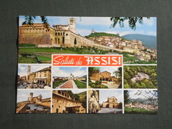 Képeslap,Olaszország,Assisi,mozaik,vár,kastély,templom,városi látkép,részlet ,1970-
