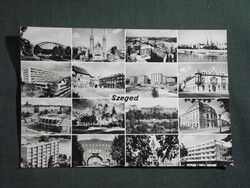 Képeslap,Szeged,mozaik,Tisza part,Dóm tér,tanácsháza,színház,zsinagóga látkép,részlet, 1967-