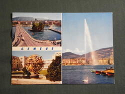 Postcard, Switzerland, Geneva, mosaic, city view, detail, 1970-