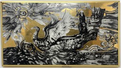 Szász Endre (1926-2003) ritka porcelán csempe kép, jelzett sérült RZ