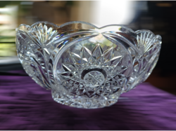Csodaszép, mély súlyos kristály vagy üveg tál, hibátlan, 21 cm átm, 10 cm magas, 1715 g