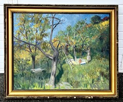 Somogyi Imre : gyümölcs szedők . 1957-ben készült, ritka témájú  monumentális alkotása !