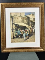 Festmény Koszkol Jenő 1868-1935 akvarell Tunisz piac