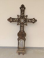 Vas feszület antik nehéz öntöttvas nagy kereszt keresztény szobor 825 2241