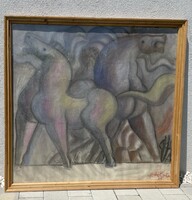 146x151 cm!!! Angyalföldi Szabó Zoltán (1929-2014) EREDETI pasztell alkotása